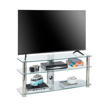 Clear Glass TV Stand 112cm 3 Shelf TV Unit for 20-60 Inch TVs Modern Console