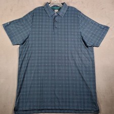Callaway Golf Polo Shirt Mens LT Blue Green Plaid Performance Active Stretch