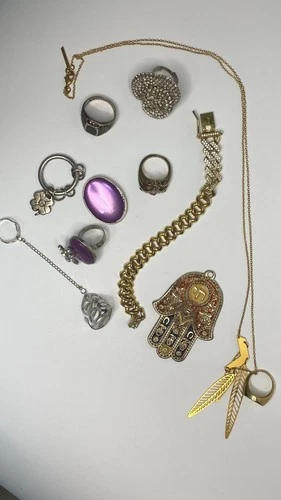 Mixed Jewelry Lot Vintage Bundle Rings Pendants Necklace Gold Tone 925 Silver