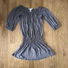 Women’s Max Studio Dress Boho Drop Waist 3/4 Length Sleeves Grey Gray XS