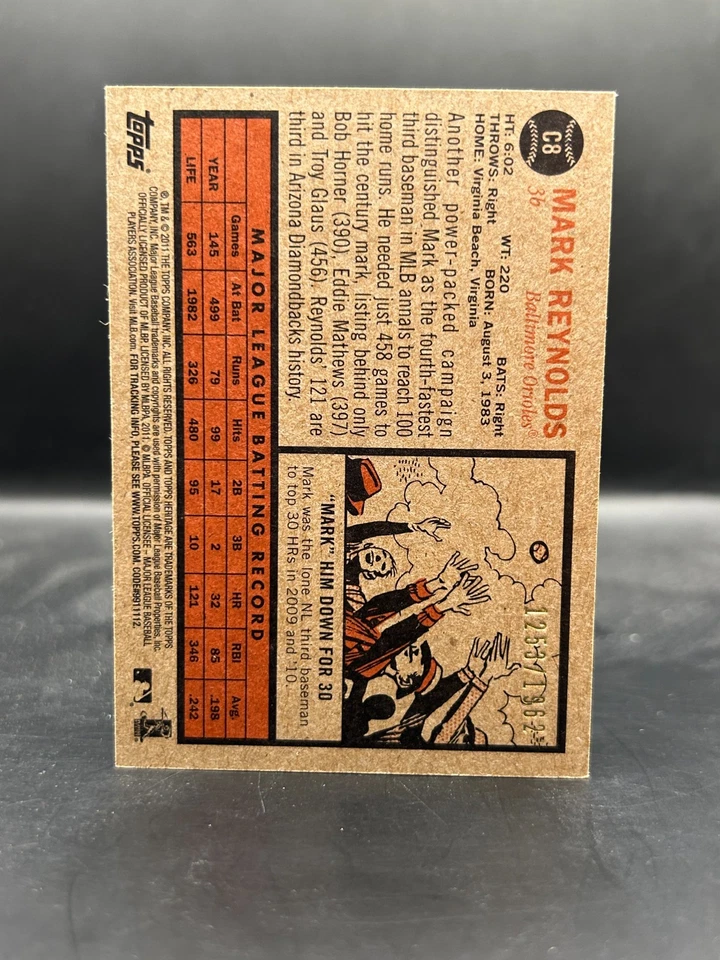 2011 Topps Heritage - Chrome Mark Reynolds #C8 /1962 SP - Image 2 of 2