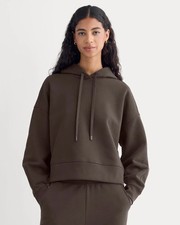 Everlane Cropped Luxe Fleece Hoodie in Dark Chocolate, Size Small