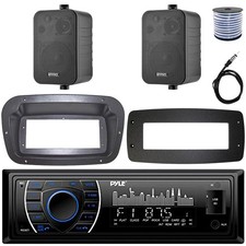 Pyle 1-DIN Marine Receiver W/Kit  Adapter Plate, 2x 4" Indoor/Outdoor Speakers