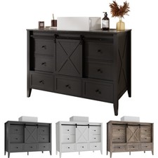 48-inch Bathroom Vanity with Sink Ceramic Freestanding Cabinet Sliding Barn Door