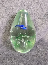 Glass Paperweight Hand Blown Aquarium Bubble Ocean With Fish Egg Shaped