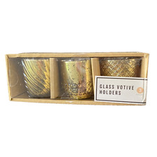 GLASS VOTIVE CANDLE HOLDERS SET OF 3 Count Gold Home Decor 3" HORIZON GROUP USA