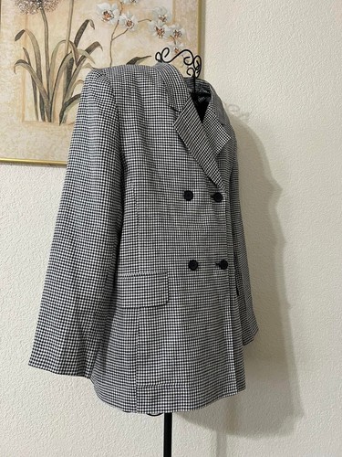 Amanda Smith Pure Linen Black&White Houndstooth Double Breasted Blazer Size 12 - Picture 3 of 17