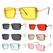 SA106 Mens Rimless Luxury Square Rectangle Ornate Metal Rim Sunglasses
