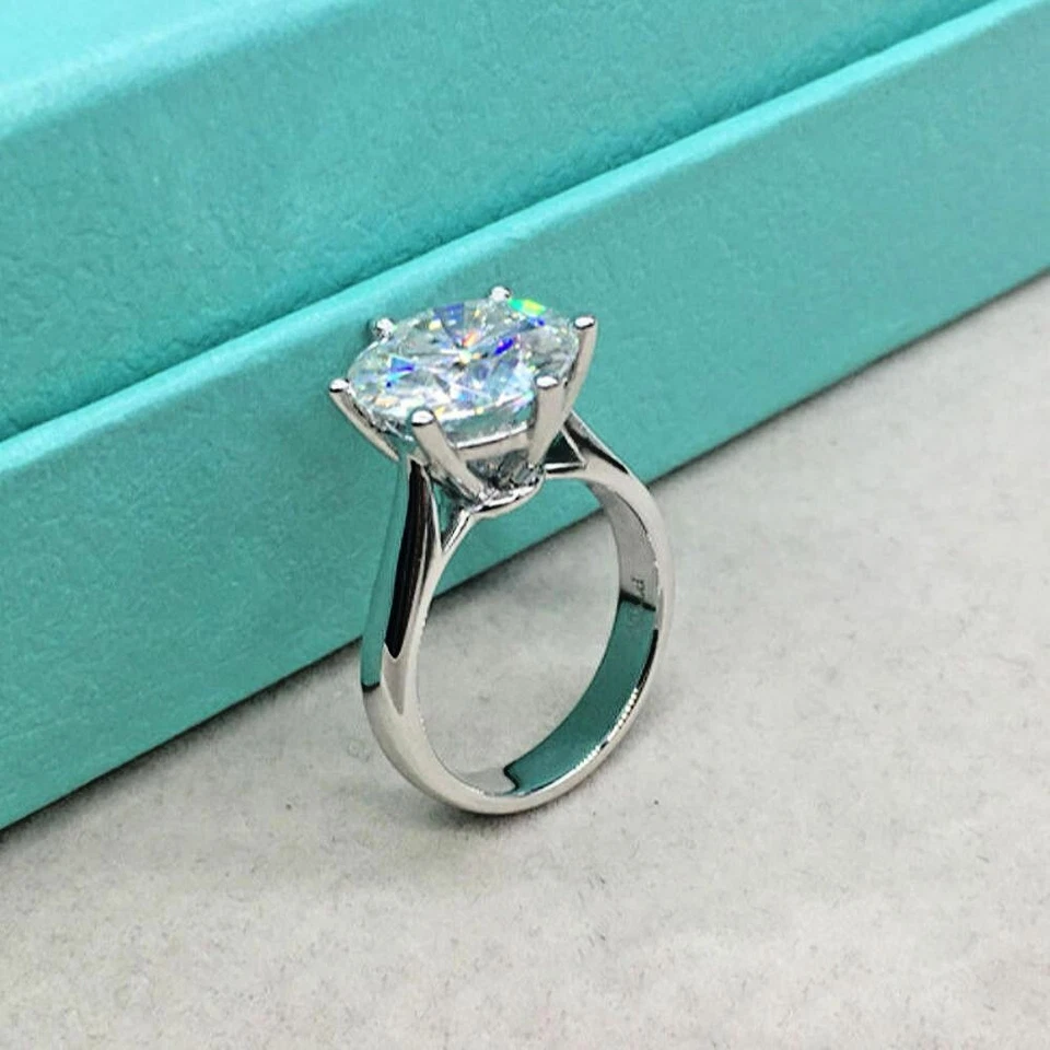 4 Carat Round Cut Moissanite Solitaire Engagement Ring Solid 14K White Gold - Image 2 of 4