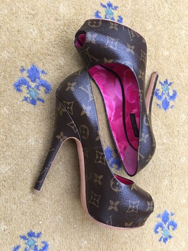 Louis Vuitton Pump Shoes Platform Monogram Heel Womens Ladies Brown UK 4 US 7 37 - Foto 3 di 9