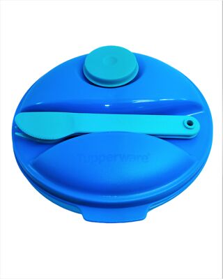 Tupperware Salat to Go blau/ hellblau 1,5 l + Besteck + Dressingbehälter  NEU