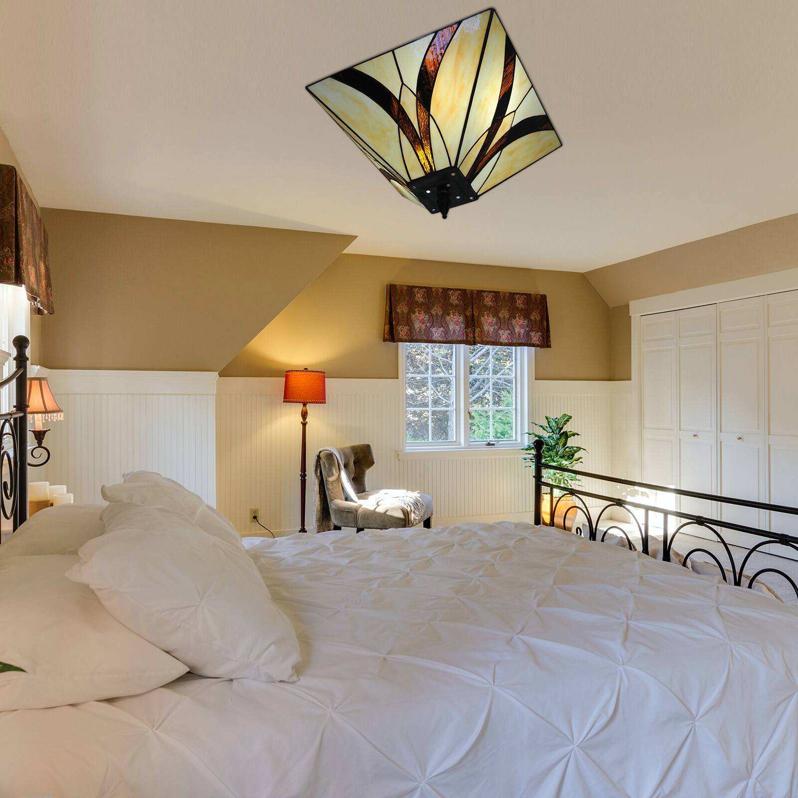 3-Light Stained Glass Tiffany Ceiling Lamp Vintage Chandelier Fixture Home Decor