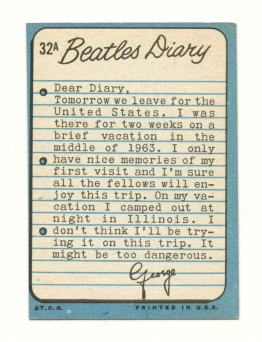 The Beatles 1964 Topps Diary Trading Card No. 32A | eBay