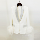 Ostrich Feather Hot Fix Crystals Double Breasted Blazer Dress 1