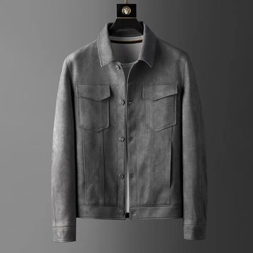 Men Faux Suede Leather Jacket Coat Button Trucker Tops Casual Classic Retro Hot - Picture 15 of 15