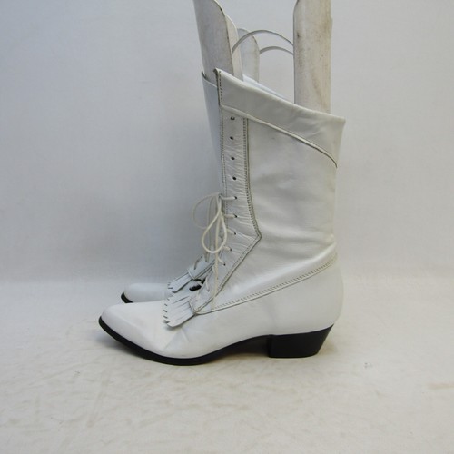 Durango Womens Size 7.5 M White Leather Lace Up Kilt Cowboy Western Boots