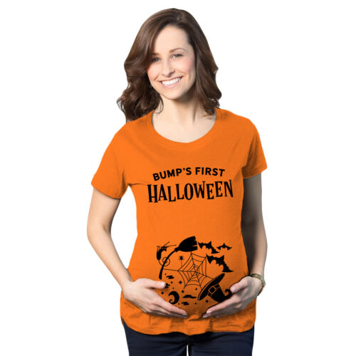 Maternity Bumps First Halloween Pregnancy Tshirt Spooky October Tee For Ladies - Picture 1 of 13