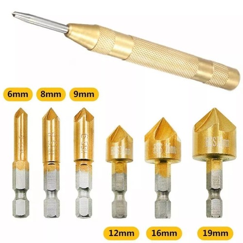 7pcs Countersink Drill Bits Center Punch Tool Set Brass Automatic 1 Pack - Picture 4 of 7