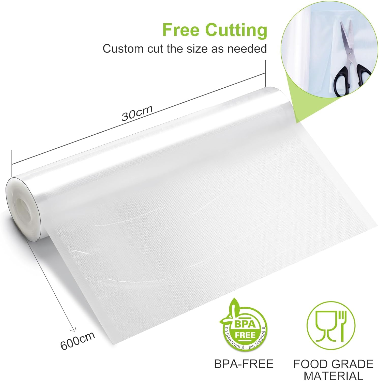 Bonsenkitchen Vacuum Food Sealer Rolls Bags, 2 Rolls 30 x 600 cm Sous