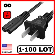 Lot of 1-100 2 Prong Ac Power Cord Cable Figure 8 2-Slot TV PS3 PS4 & PS5 - 5Ft