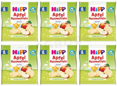 6 HIPP Organic Apple Rice Cakes Baby Snacks from 8 Months 30g 1.51oz