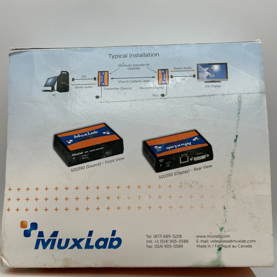 MuxLab DVI & AUDIO EXTENDER Kit TRANSMITTER & Reciever 110-220V #500390 - Image 3 of 4
