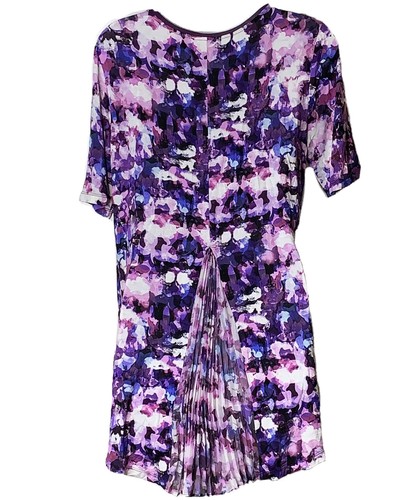 LOGO Lori Goldstein High Low Purple Multicolor Print Top Chiffon Pleated Back Sm - Picture 4 of 7