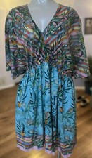 Johnny Was Kimono Dress Jungle Teal Striped Floral Cover Up Size Large Fits XL 