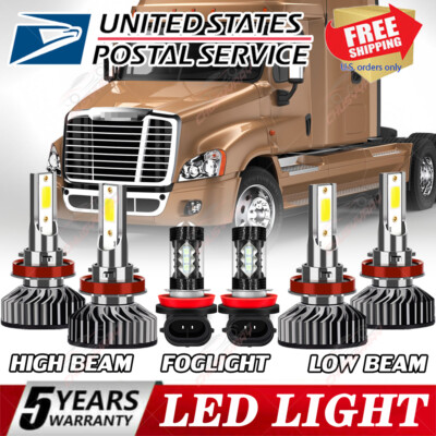 For Freightliner Cascadia 2008-2016 6x 450W LED Headlight Hi/Lo+Fog Lights Bulb