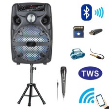Portable 8  Bluetooth Speaker Subwoofer Heavy Bass Party DJ System Mic AUX FM