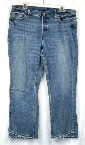 J. Jill Demi Boot Cut Blue Stretch Denim Raw Edge Hem Ankle Jeans 14