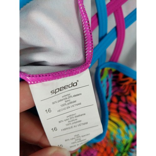 Speedo Multicolor Rainbow Cross Back One Piece Swimsuit Grirls SZ 16 Coastal - Picture 4 of 6
