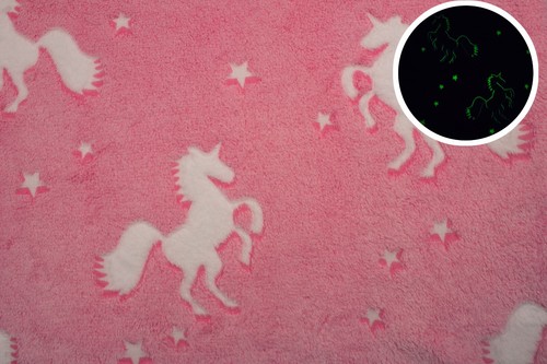 Tissu Peluche Minky Bilateral Licorne Brillant Dans Le Noir - 50 X 185 Cm, 240 G/m², Neuf