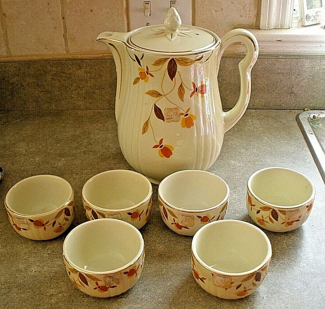 NEW Vintage Halls Superior Quality Kitchenware Autumn Leaf Tea Pot & 6 Cups (H) eBay