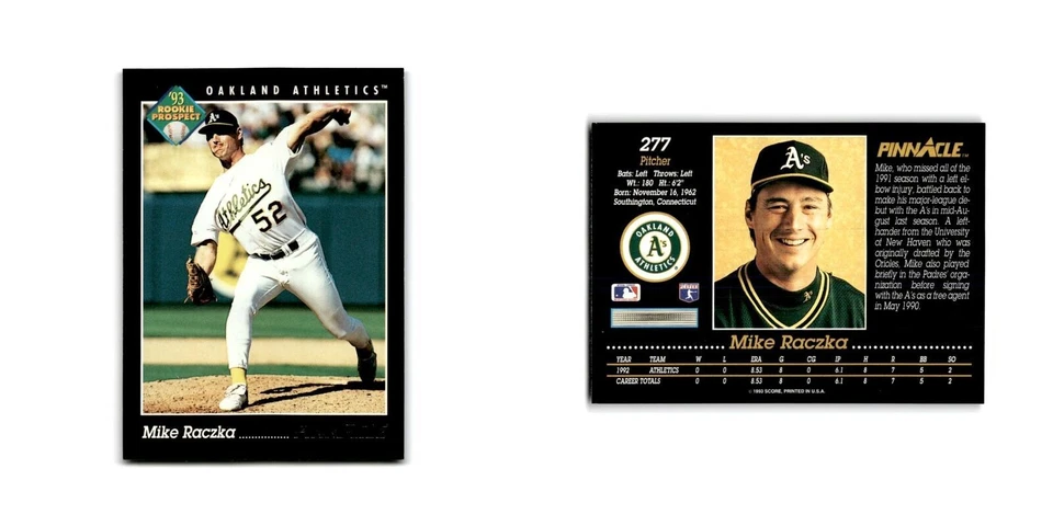 Mike Raczka Rookie 1993 Pinnacle #277 Oakland Athletics Baseball Card NM - Image 3 of 3
