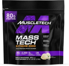High-Protein Mass Gainer (Vanilla Milkshake, 6LB) - Mass Tech Extreme 2000 Mass