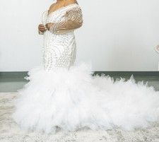 South African Mermaid Wedding Dress Plus Size Open Back Beading Crystals Trumpet