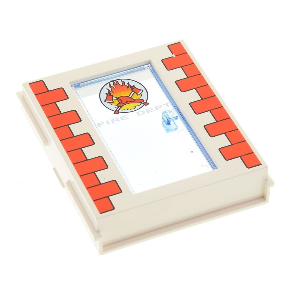1x LEGO Door Frame White Printed On Brick Red Transp.blau Fire Brigade 45402px1