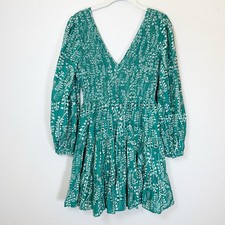 Rixo Sasha Green Eyelet Mini Dress Size S Puff Sleeve Spring Garden Summer