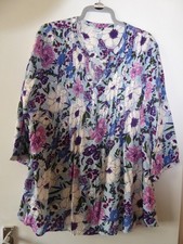 Damart Blouse/tunic Uk 24 Eu 52 Floral Viscose 3/4 Sleeve