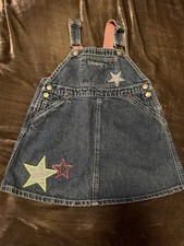 Vintage 90s Y2K Tommy Hilfiger Denim Utility Overall Dress Applique Stars 4T