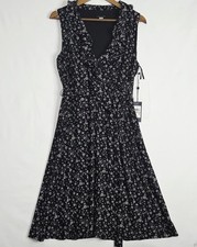 Tommy Hilfiger Womens Wrap Dress Size 12 Black White Floral Sleeveless Ruffle NW