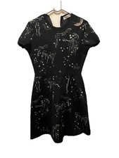 VALENTINO black glitter cloud star jacquard short sleeve fit flare dress S