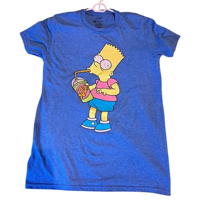 #ad The Simpsons Mens Small Bart Simpson Graphic T Shirt Casual Blue Short Sleeve $8.37