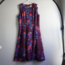 Calvin Klein Floral Fit Flare Dress Purple Blue Orange Sleeveless Zipper Size 14