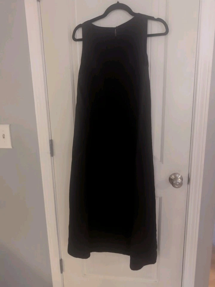 Maxi Vestido Clásico Lujo Eileen Fisher Talla S 100% Lino Orgánico Negro Sin Mangas Foto 2 de 4