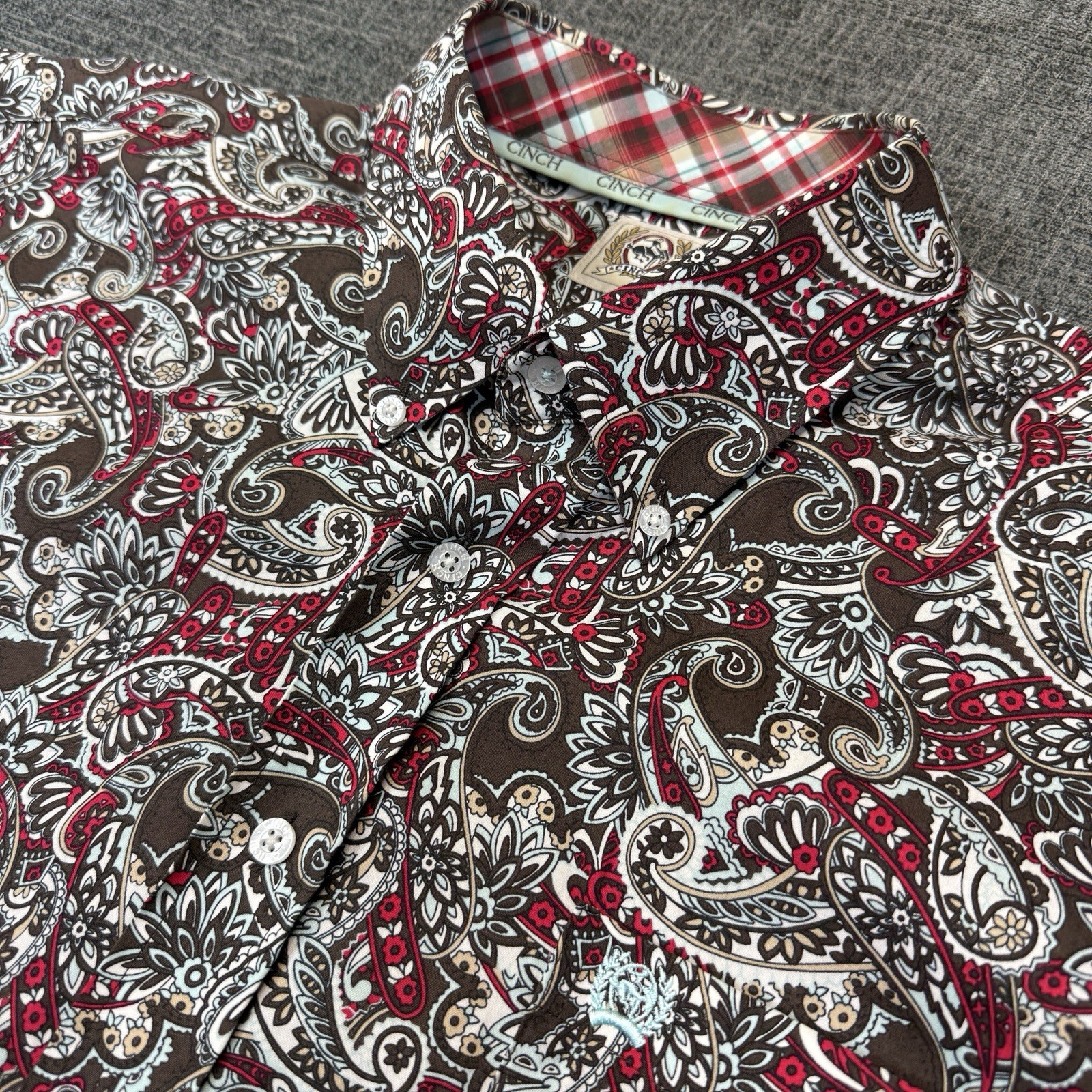 Cinch Paisley Shirt Mens Large Red Long Sleeve Button Down Western Cowboy Rodeo