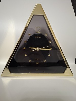Vintage Seiko Pyramidenuhr 80er Jahre Gold/Schwarz Tischuhr QQZ229G Modern