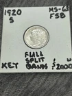 KEY CHOICE UNC+ 1920-S FULL SPLIT BANDS Mercury Dime, Full Luster