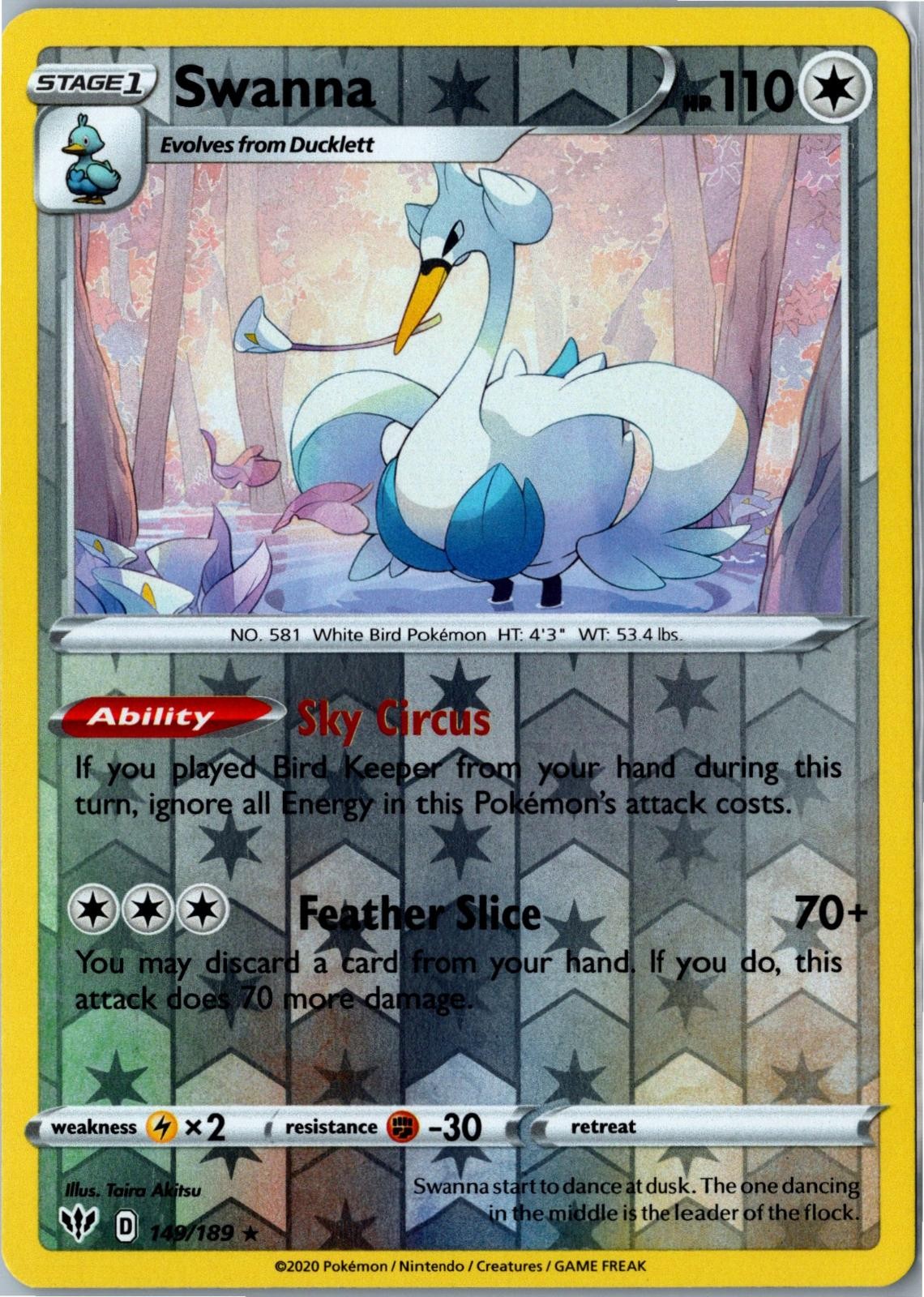 Pokemon Card - Swanna - Darkness Ablaze - 149/189 - Rare Reverse Holo - NM